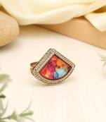 Sparkling multi color kundan ring for women