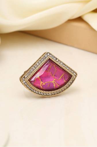 Traditional rani color kundan ring for women