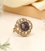 Matte black color kundan ring for women