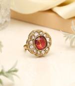 Cherry red color kundan ring for women