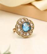 Bright turquoise blue color kundan ring for women