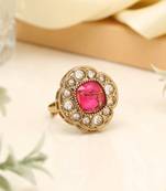 Festive rani color kundan ring for women
