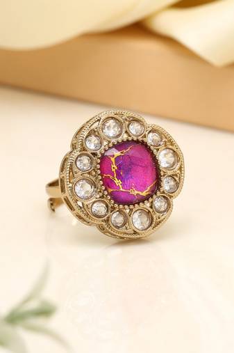 Glamorous magenta color kundan ring for women
