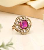 Glamorous magenta color kundan ring for women