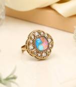 Aqua firozi color kundan ring for women