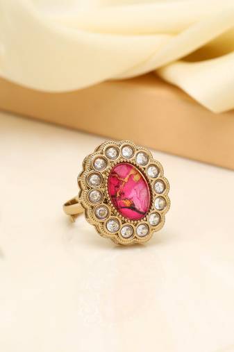 Radiant magenta color kundan ring for women