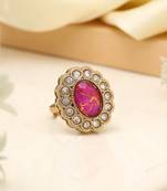 Bright rani color kundan ring for women