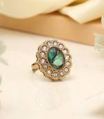 Earthy green color kundan ring for women