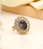Glossy black color kundan ring for women