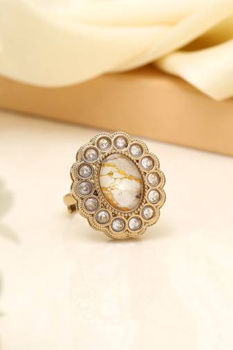 Ivory white color kundan ring for women