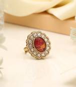 Ruby red color kundan ring for women
