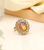 Color burst multi color kundan ring for women