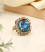 Coastal turquoise blue color kundan ring for women