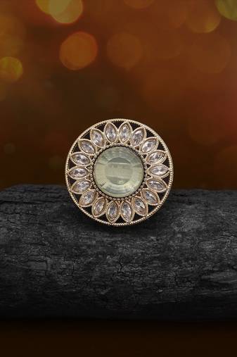 Soft light green color kundan ring for women