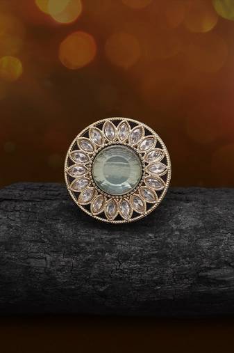 Dreamy sky blue color kundan ring for women