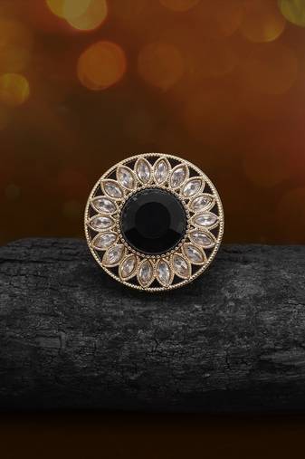 Matte black color kundan ring for women