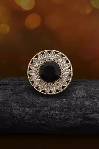 Matte black color kundan ring for women