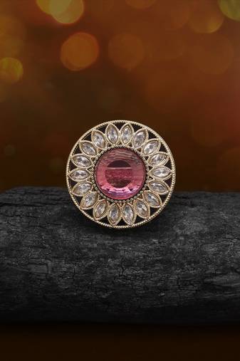 Radiant pink color kundan ring for women