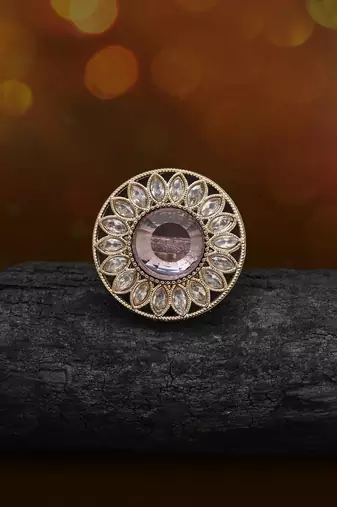 Subtle light purple color kundan ring for women