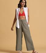  olive cotton blend elasticated drawstring straight pants