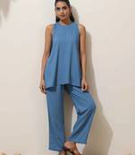 blue viscose solid co-ord set