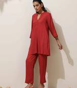 maroon viscose solid co-ord set