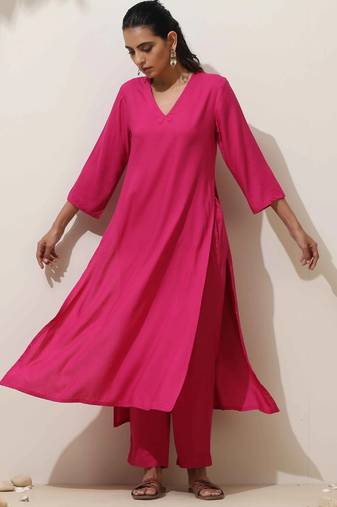 pink viscose kurta pant set