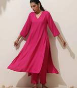 pink viscose kurta pant set