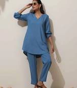 Blue Solid Cotton co-ord set