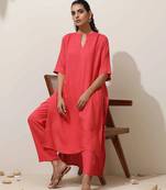 coral viscose kurta pant set