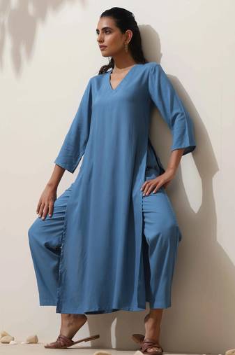blue viscose kurta pant set