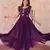 Purple georgette sequins embroidered ruffle flared gown