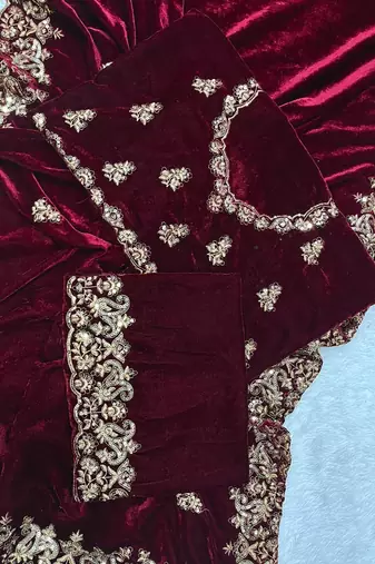 Maroon sequin & Zari Thread Embroidery work Saree with Unstitched Blouse