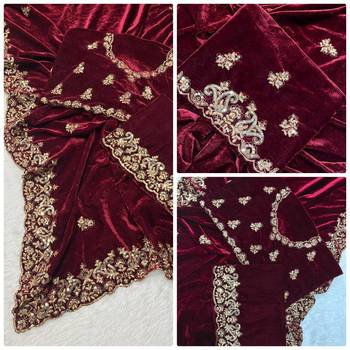 Maroon sequin & Zari Thread Embroidery work Saree with Unstitched Blouse 6