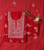 Hand embroidered red georgette lucknowi chikankari unstitched suit piece