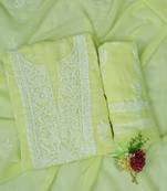 Hand embroidered lemon georgette lucknowi chikankari unstitched suit piece