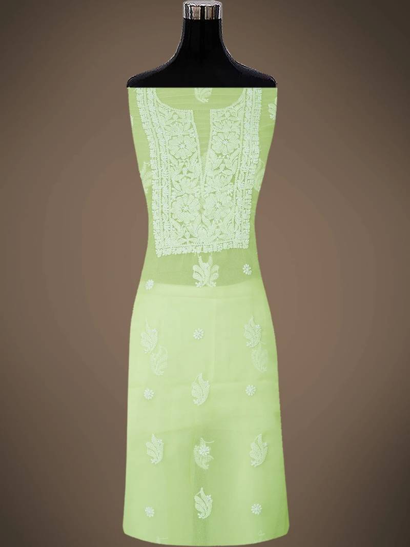 Hand embroidered lemon georgette lucknowi chikankari unstitched suit piece