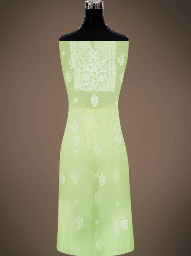 Hand embroidered lemon georgette lucknowi chikankari unstitched suit piece
