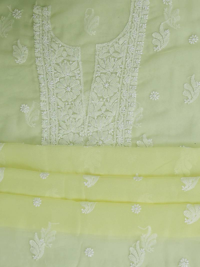 Hand embroidered lemon georgette lucknowi chikankari unstitched suit piece