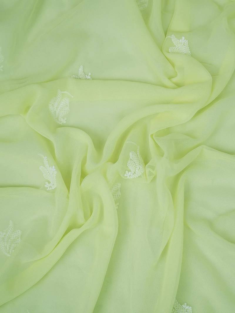 Hand embroidered lemon georgette lucknowi chikankari unstitched suit piece
