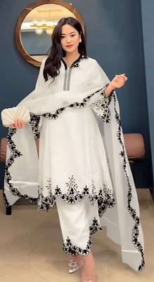 White embroidered faux georgette salwar suit 1