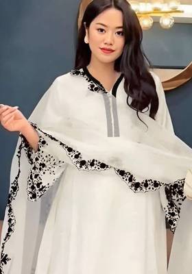 White embroidered faux georgette salwar suit 2