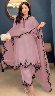 Pink embroidered faux georgette salwar suit 1