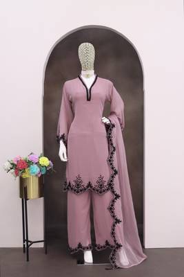 Pink embroidered faux georgette salwar suit 2