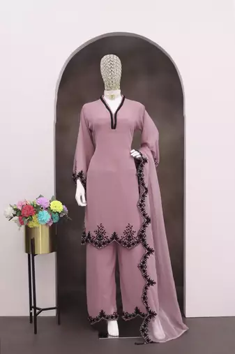 Pink embroidered faux georgette salwar suit