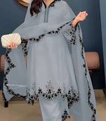Light grey embroidered faux georgette salwar suit