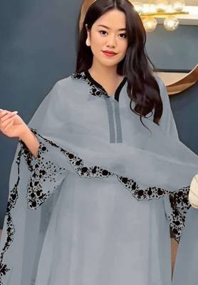 Light grey embroidered faux georgette salwar suit 2