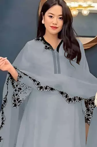 Light grey embroidered faux georgette salwar suit