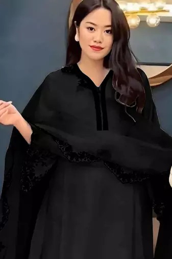 Black embroidered faux georgette salwar suit