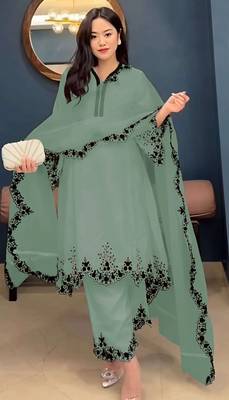 Light green embroidered faux georgette salwar suit 1